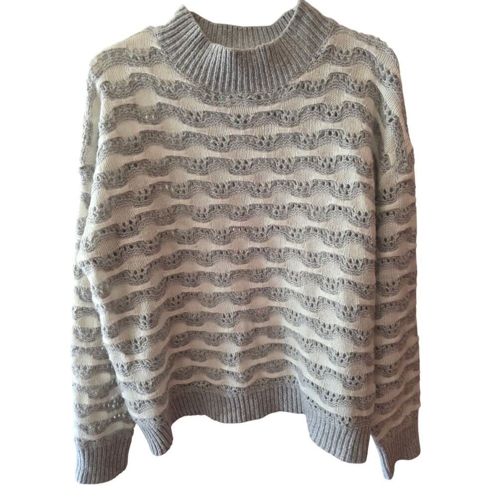Absolutely Creative Worldwide Mock Neck‎ Sweater M Womens Grey White Loose Knit